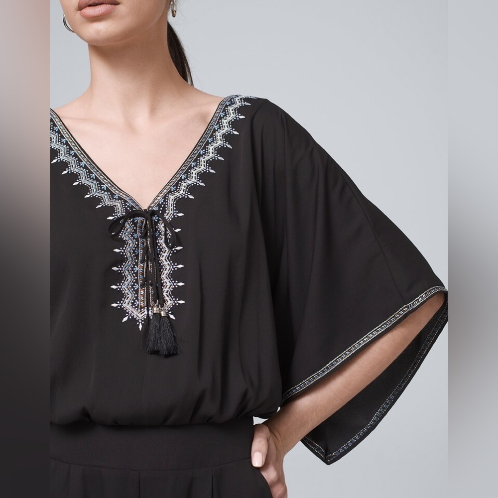 White House Black Market Black Embroidered Romper • MED/ 8-10 EXCELLENT - Picture 2 of 11